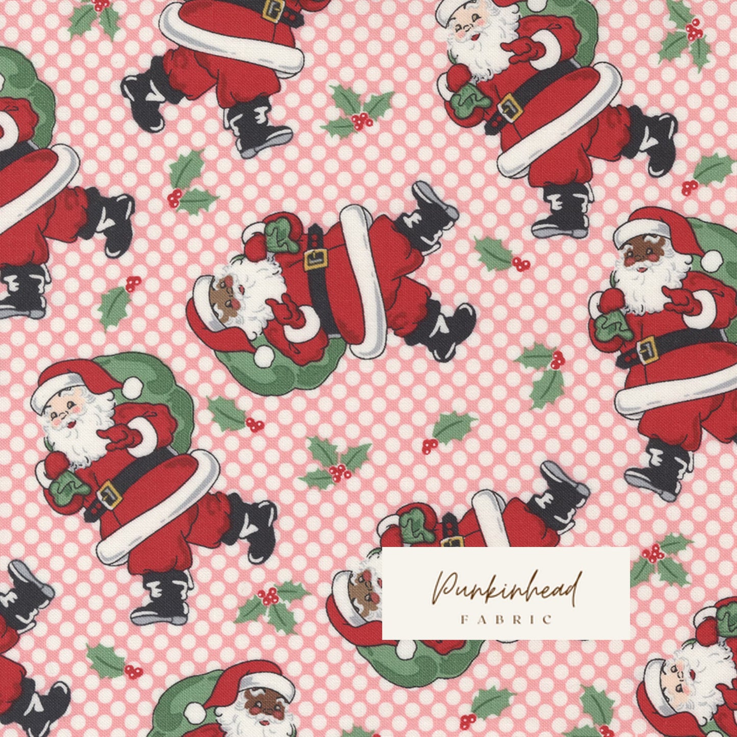 Holly Jolly Retro Vintage Santa Cheeky Pink Dot by Urban Chiks for Moda Christmas Holiday Cotton Quilting Fabric Fabric by the yard