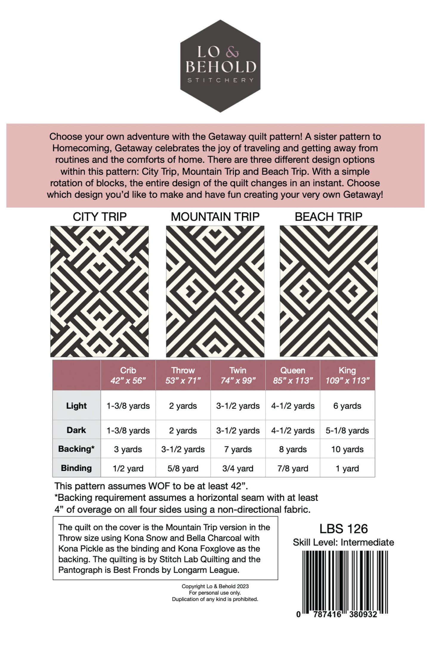 Getaway Quilt Pattern by Lo & Behold Stitchery PAPER Pattern Art Deco MCM Modern Quilt Pattern
