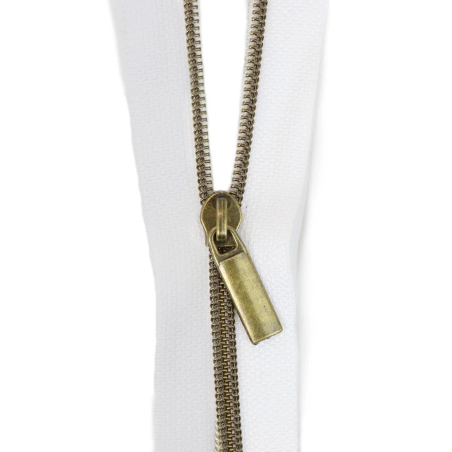 White & Antique Gold Brass Bronze Zipper By The Yard + Pulls from Sallie Tomato - 3 Yards, Size #5, 9 Pulls INCLUDED