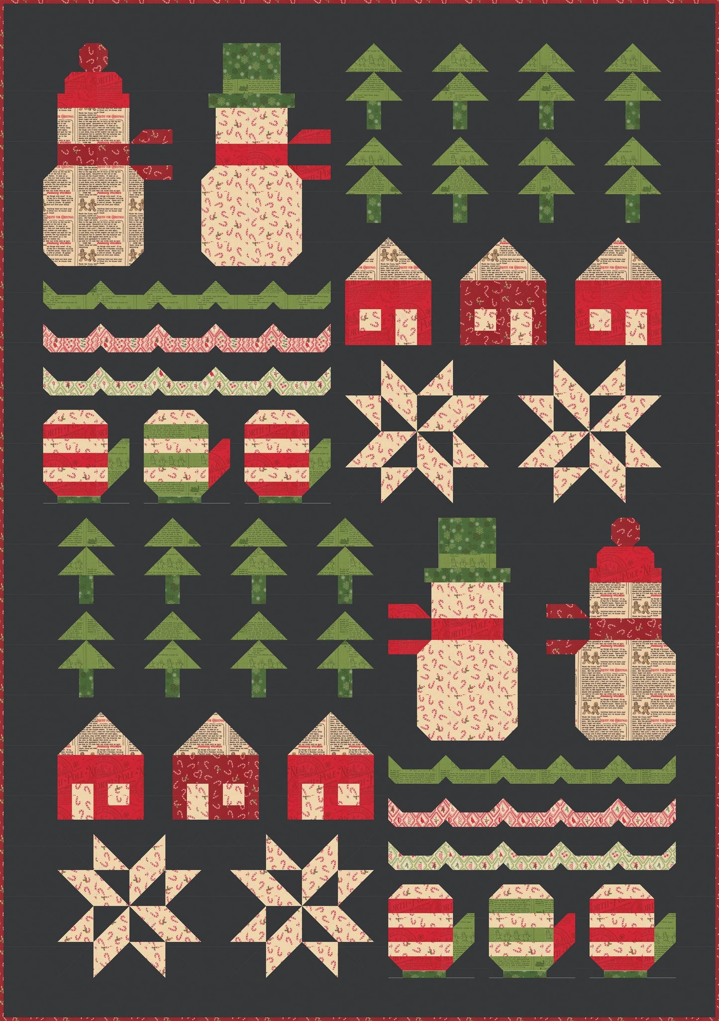 Holiday Cheer Charm Cardinals Poinsettia Red Vintage Christmas Fabric by Stacy Iest Hsu for Moda Cotton Quilting Fabric by the Yard
