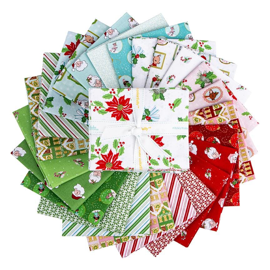 Claus & Co Retro Vintage Christmas Fabric Candy Canes White by Melissa Mortenson for Riley Blake Cotton Quilting Fabric Yard