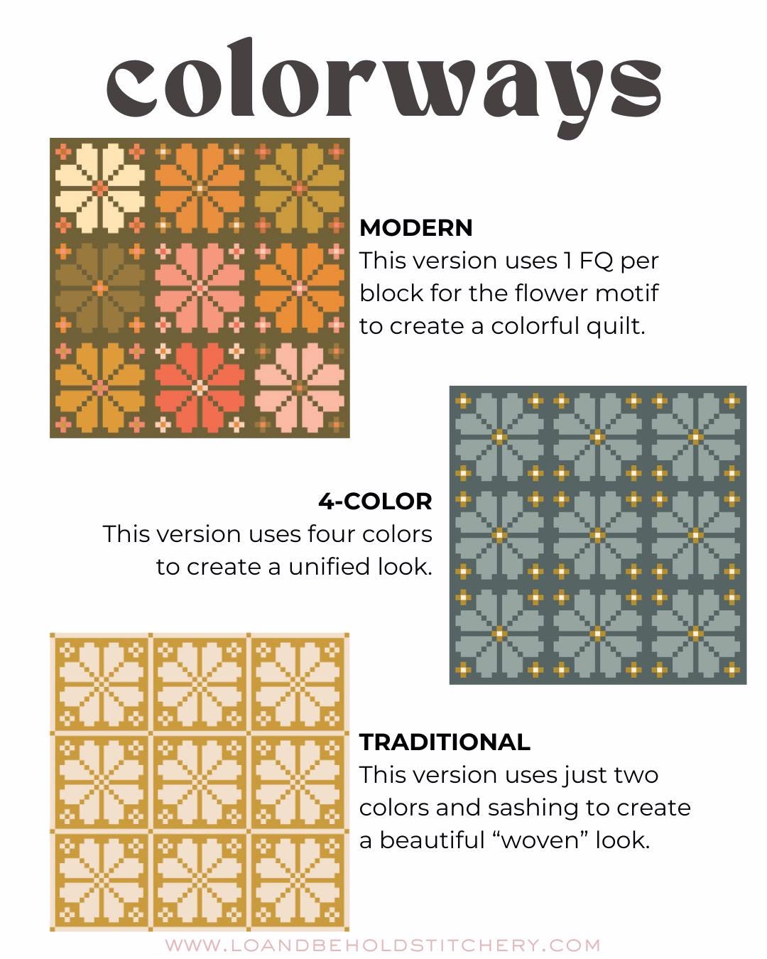 Knitted Blooms Quilt Pattern by Lo & Behold Stitchery - PAPER Pattern, Flower Quilt Pattern, Modern Quilt Pattern