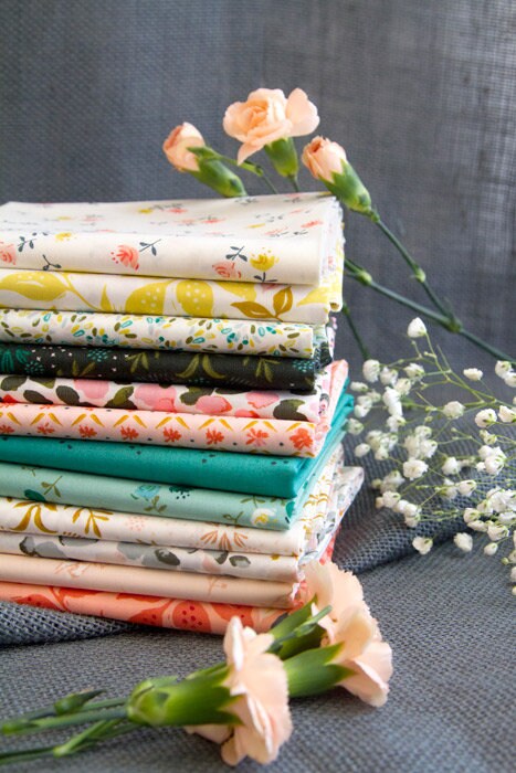 Olivia Celeste from Velvet by Art Gallery Fabrics, Cotton Quilting Fabric by the Yard, Aqua Teal Turqoise Green Blue Floral Fabric