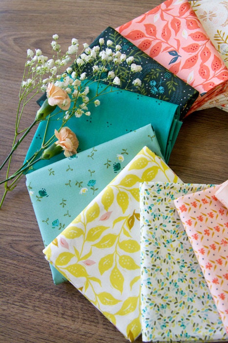 Olivia Celeste from Velvet by Art Gallery Fabrics, Cotton Quilting Fabric by the Yard, Aqua Teal Turqoise Green Blue Floral Fabric