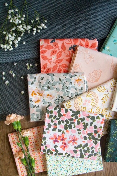 Jasmine Mellow from Velvet by Art Gallery Fabrics, Cotton Quilting Fabric by the Yard, Blue Pink Floral Fabric