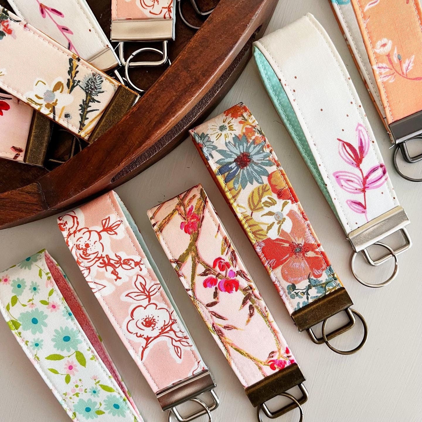 Keychain Wristlet Lanyard Key Fob Floral Print by Art Gallery Fabrics 