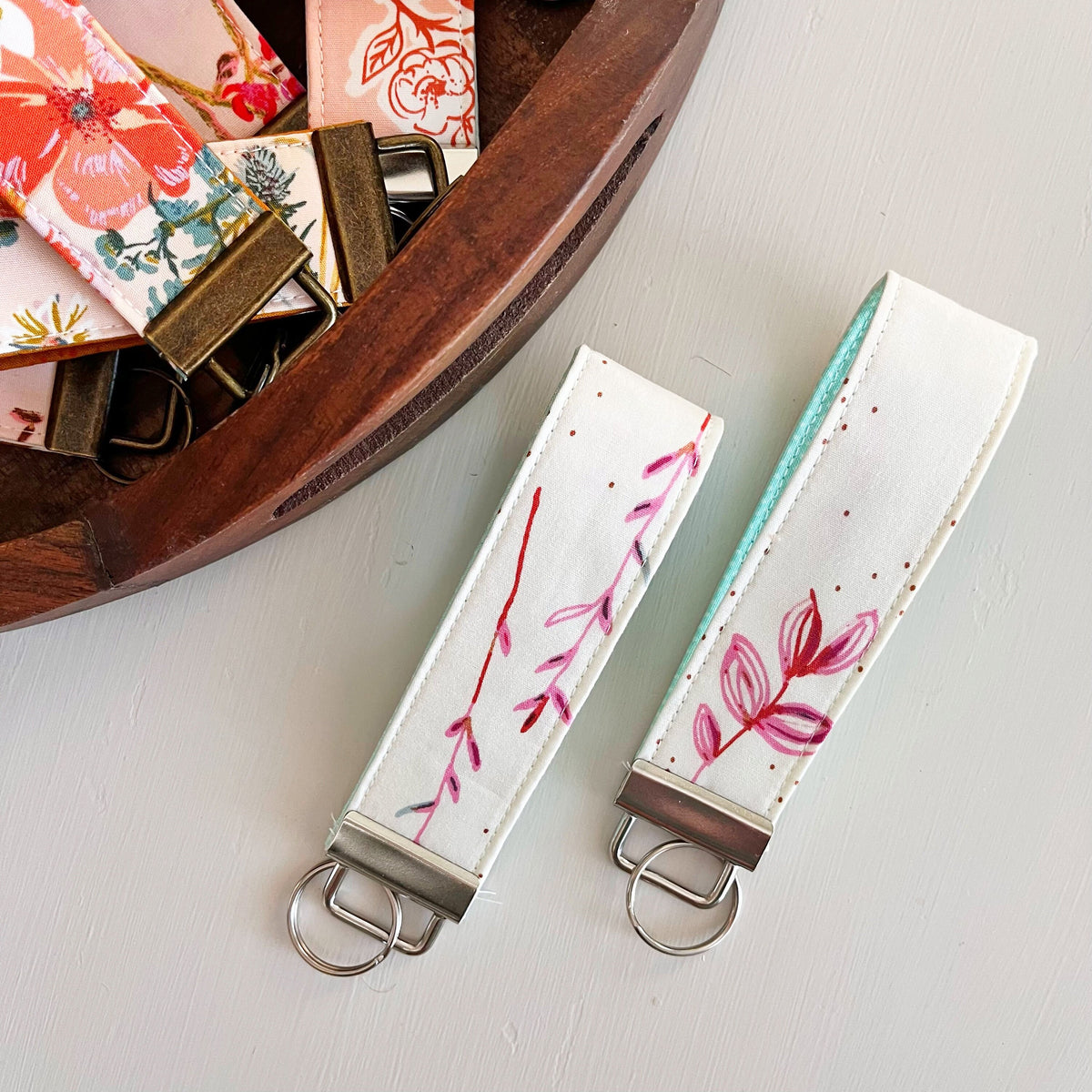 Keychain Wristlet Lanyard Key Fob Floral Print by Art Gallery Fabrics 
