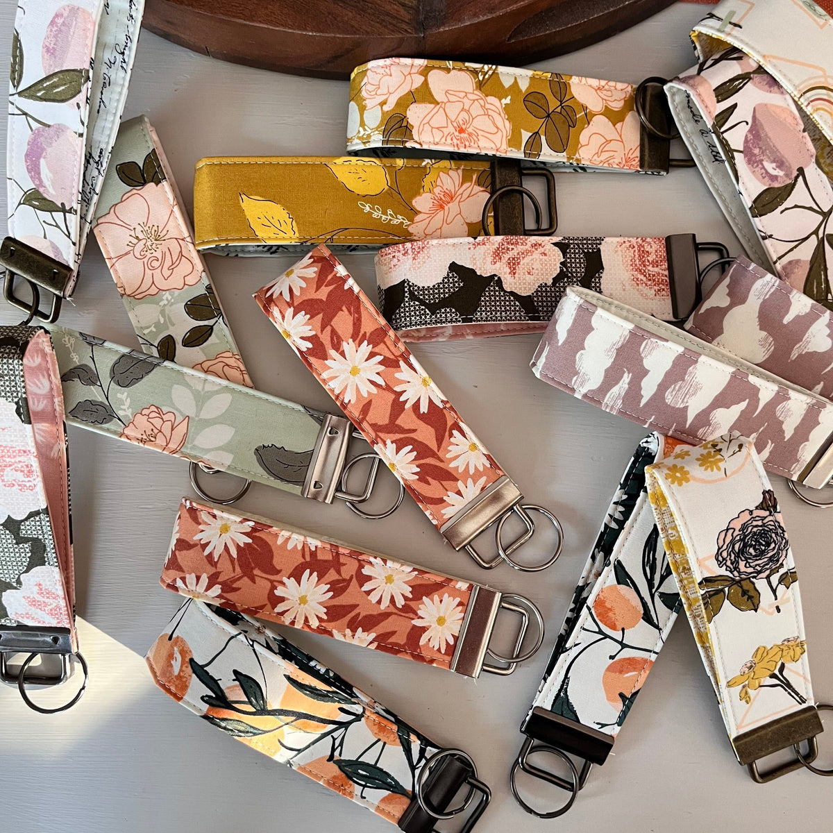 Keychain Wristlet Lanyard Key Fob Floral Print by Art Gallery Fabrics 