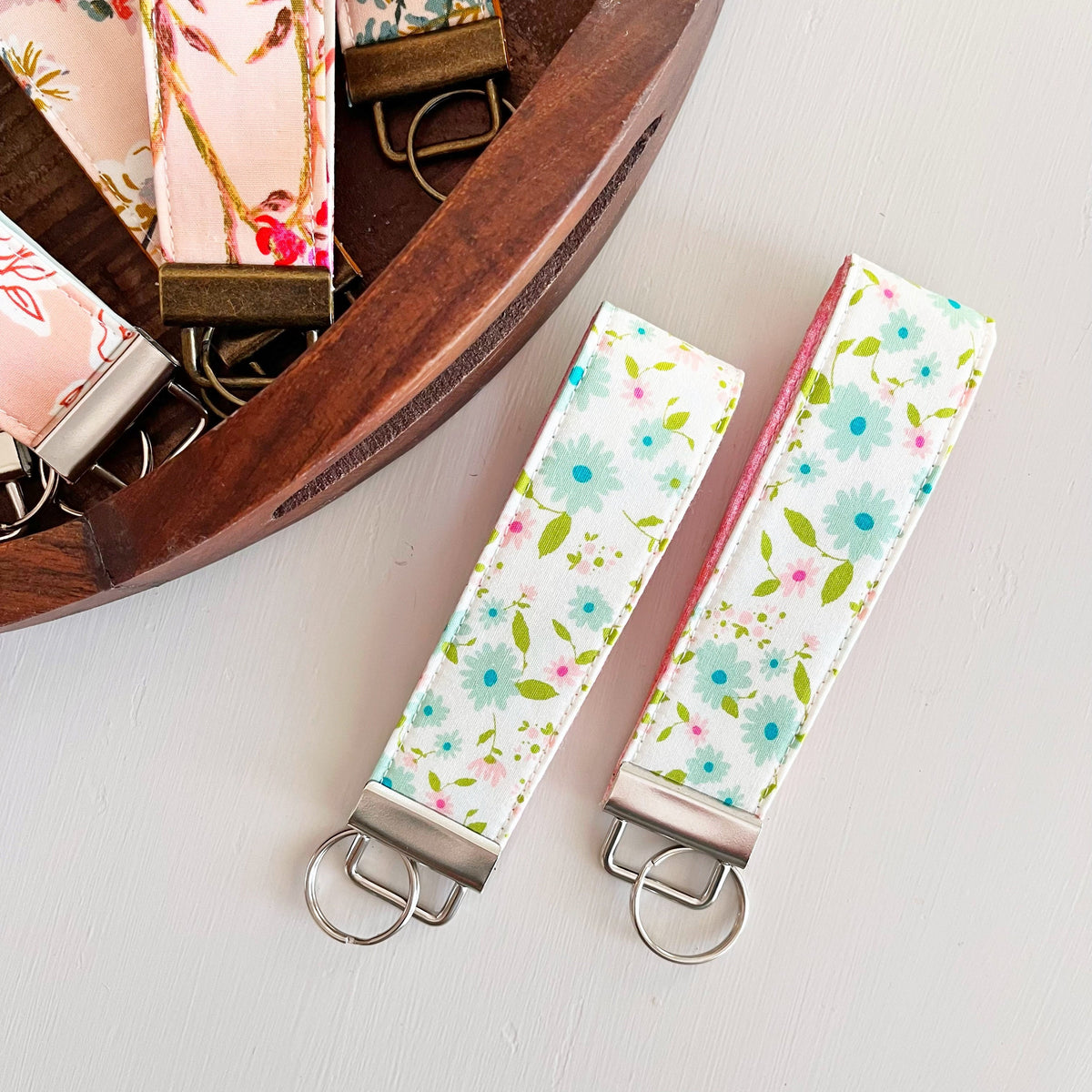 Keychain Wristlet Lanyard Key Fob Floral Print by Art Gallery Fabrics 