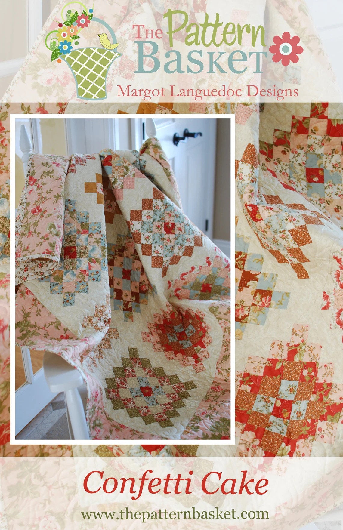 Confetti Cake Quilt Pattern by The Pattern Basket - PAPER Pattern, Scrappy Quilt Pattern, Postage Stamp Quilt Pattern, Patchwork Quilt