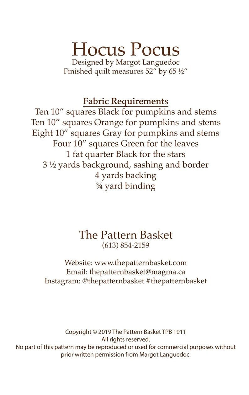 Hocus Pocus Quilt Pattern by The Pattern Basket - PAPER Pattern, Halloween and Fall Quilt Pattern, Pumpkin Quilt Pattern
