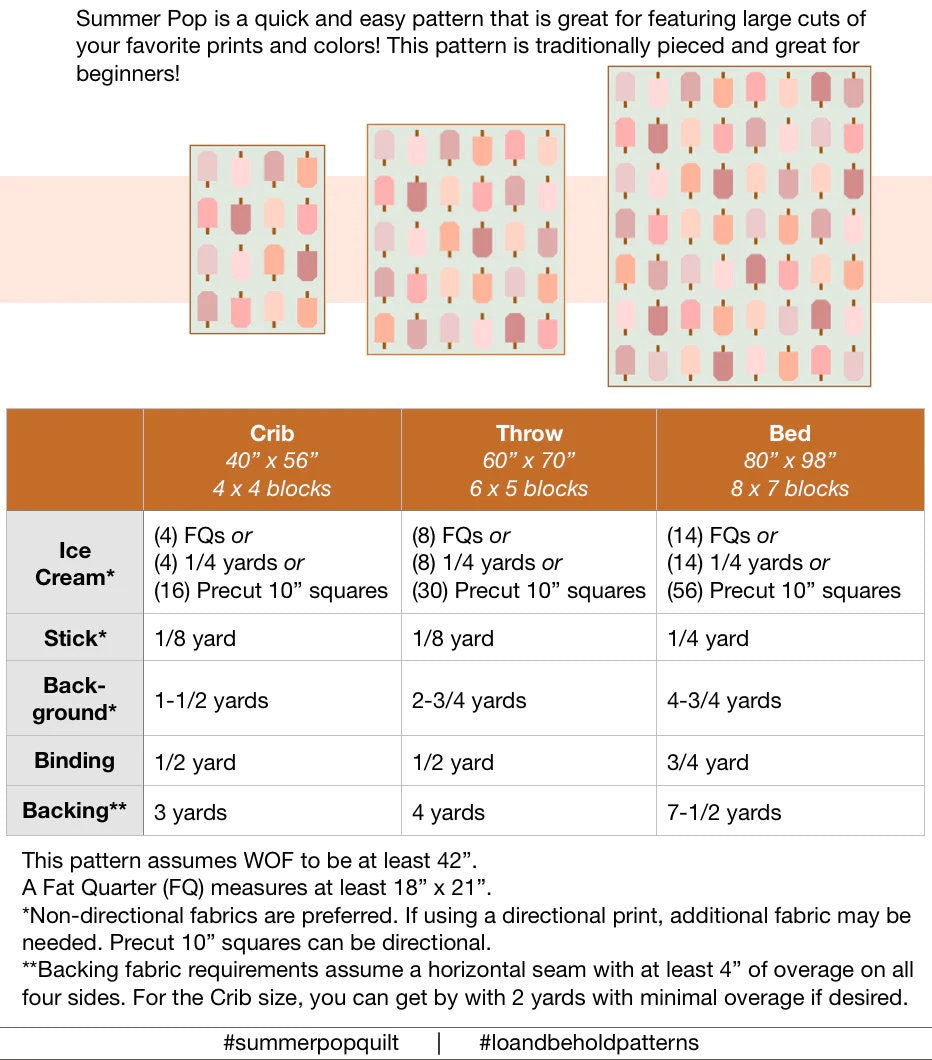 Summer Pop Quilt Pattern by Lo & Behold Stitchery PAPER Pattern Popsicle Modern Quilt Pattern
