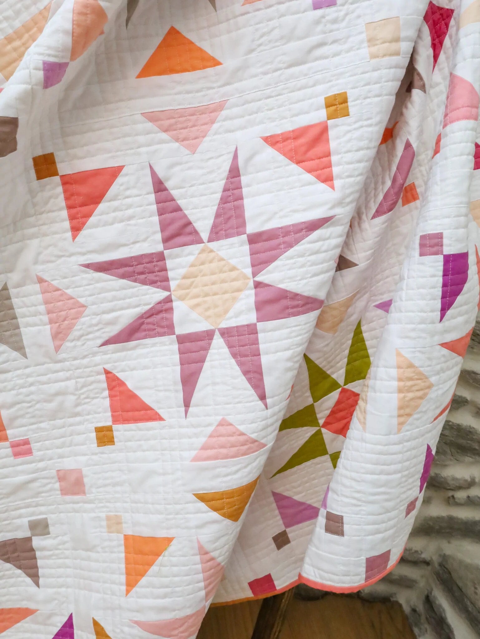 Mosaic Star Quilt Pattern by Lo & Behold Stitchery - PAPER Pattern, Sawtooth Quilt Patter, Modern Quilt Pattern