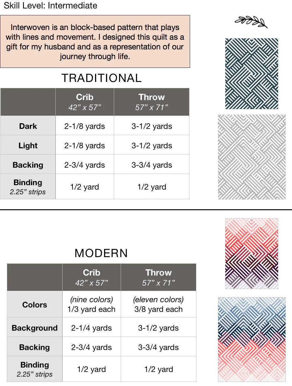Interwoven Quilt Pattern by Lo & Behold Stitchery - PAPER Pattern, MCM Quilt Patter, Modern Quilt Pattern