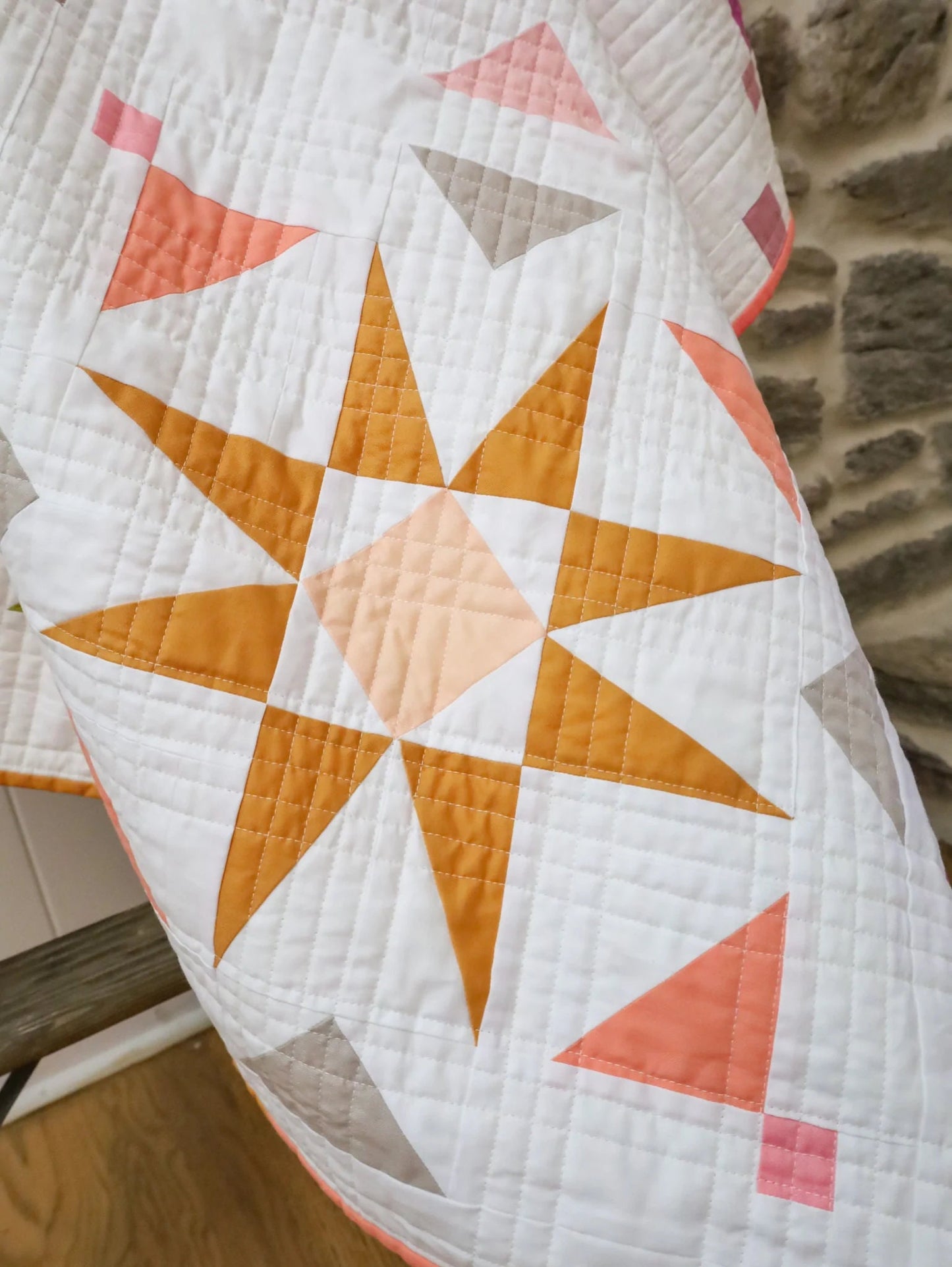 Mosaic Star Quilt Pattern by Lo & Behold Stitchery - PAPER Pattern, Sawtooth Quilt Patter, Modern Quilt Pattern