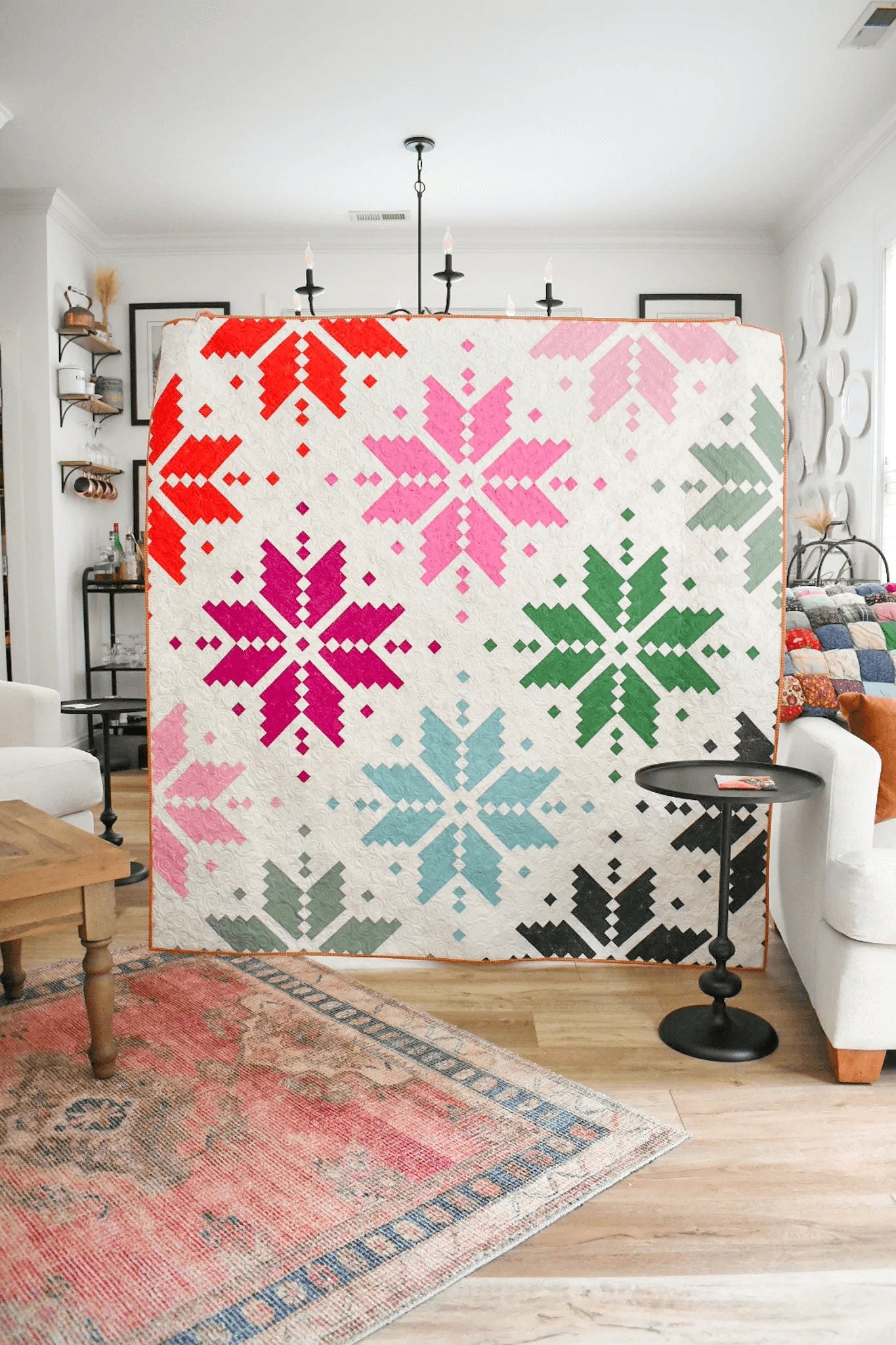 Knitted Star Quilt Kit Aqua Blue Green and White by Lo & Behold Stitchery - PAPER Pattern Christmas Sweater Modern Quilt Pattern