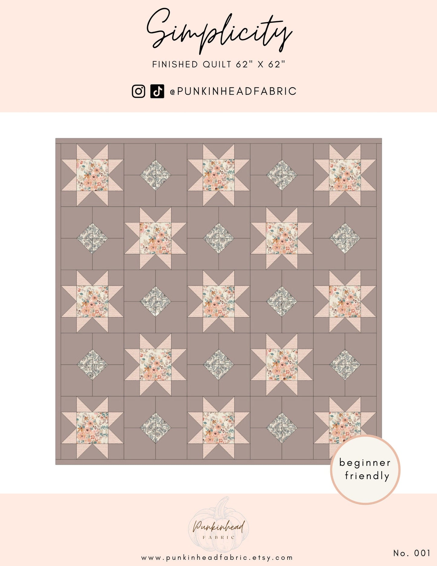 Simplicity Quilt Pattern by Punkinhead Fabric - PDF Pattern, Beginner Friendly Modern Sawtooth Star Quilt Pattern