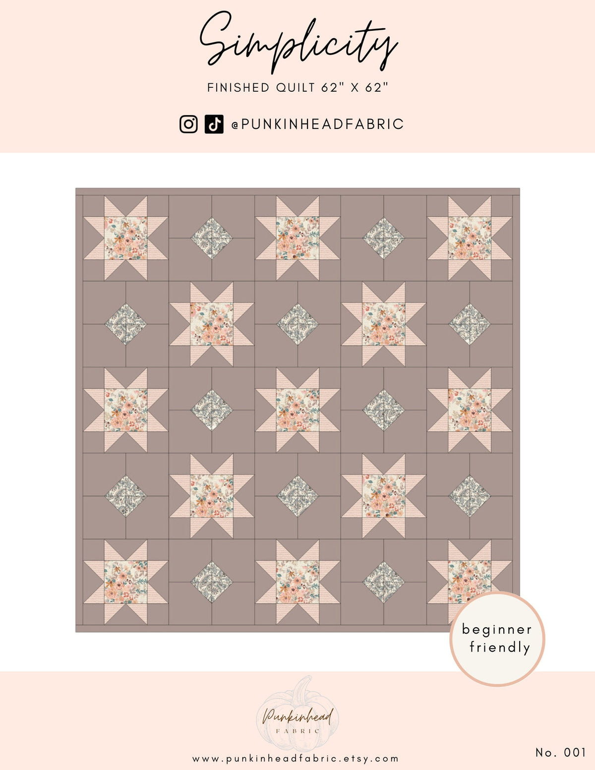 Simplicity Quilt Pattern by Punkinhead Fabric - PDF Pattern, Beginner Friendly Modern Sawtooth Star Quilt Pattern