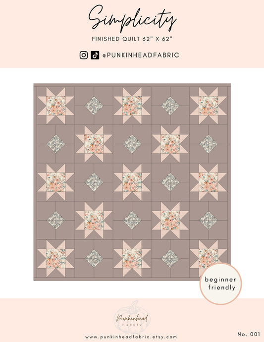 Simplicity Quilt Pattern by Punkinhead Fabric - PDF Pattern, Beginner Friendly Modern Sawtooth Star Quilt Pattern