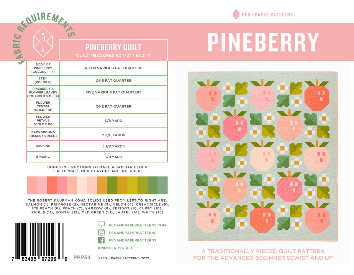Pineberry Quilt Pattern by Pen + Paper Patterns - PAPER Pattern, Modern Quilt Pattern, Book Quilt Pattern