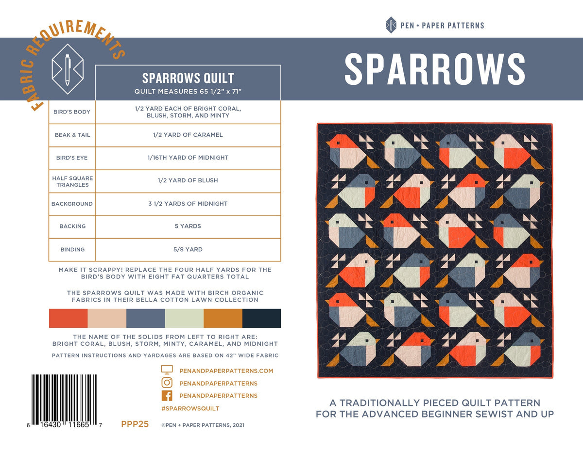 Sparrows Quilt Pattern by Pen + Paper Patterns - PAPER Pattern, Modern Quilt Pattern, Bird Quilt Pattern