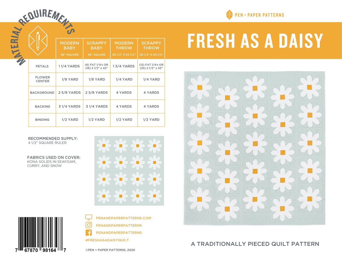 Fresh as a Daisy Quilt Pattern by Pen + Paper Patterns PAPER Pattern Modern Floral Flower Quilt Pattern