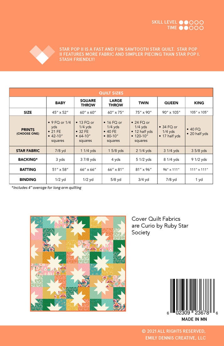 Star Pop II Quilt Pattern by The Pattern Basket - PAPER Pattern, Scrappy Quilt Pattern, Sawtooth Star Quilt Pattern, Patchwork Quilt