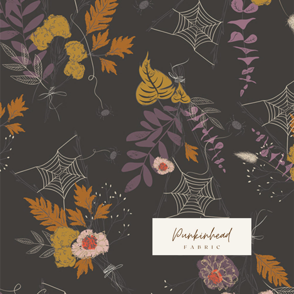 Cast a Spell from Sweet & Spookier by Art Gallery Fabrics Fall Halloween Pumpkin Leaves Spiderweb Cotton Quilting Fabric by Yard