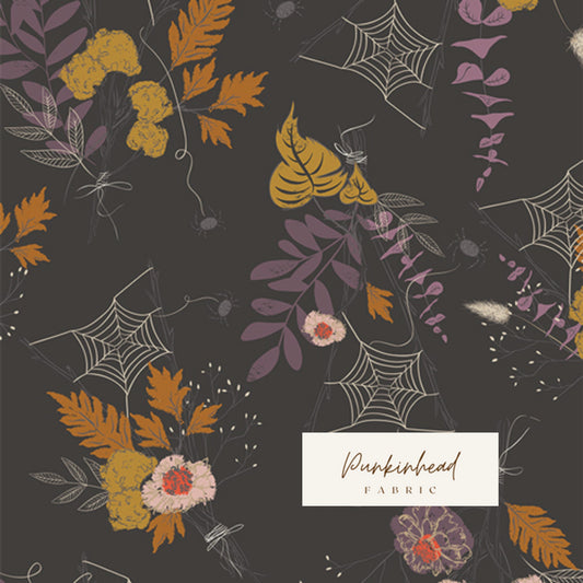 Cast a Spell from Sweet & Spookier by Art Gallery Fabrics Fall Halloween Pumpkin Leaves Spiderweb Cotton Quilting Fabric by Yard