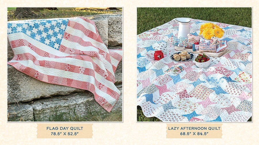 Summer Memories Quilt & Cross Stitch Pattern Book by Susan Ache Fat Quarter Shop It's So Emma July 4th Patriotic American Flag Quilt Pattern