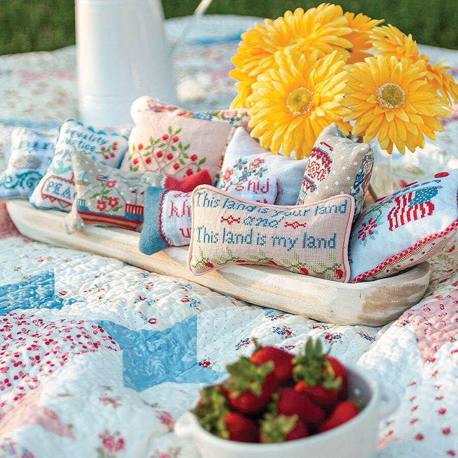 Summer Memories Quilt & Cross Stitch Pattern Book by Susan Ache Fat Quarter Shop It's So Emma July 4th Patriotic American Flag Quilt Pattern