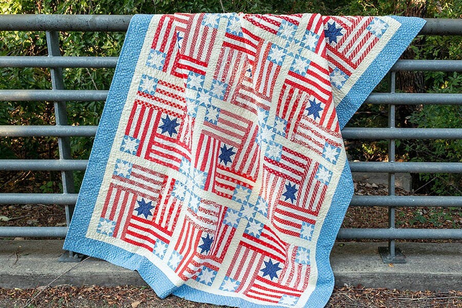 Summer Memories Quilt & Cross Stitch Pattern Book by Susan Ache Fat Quarter Shop It's So Emma July 4th Patriotic American Flag Quilt Pattern