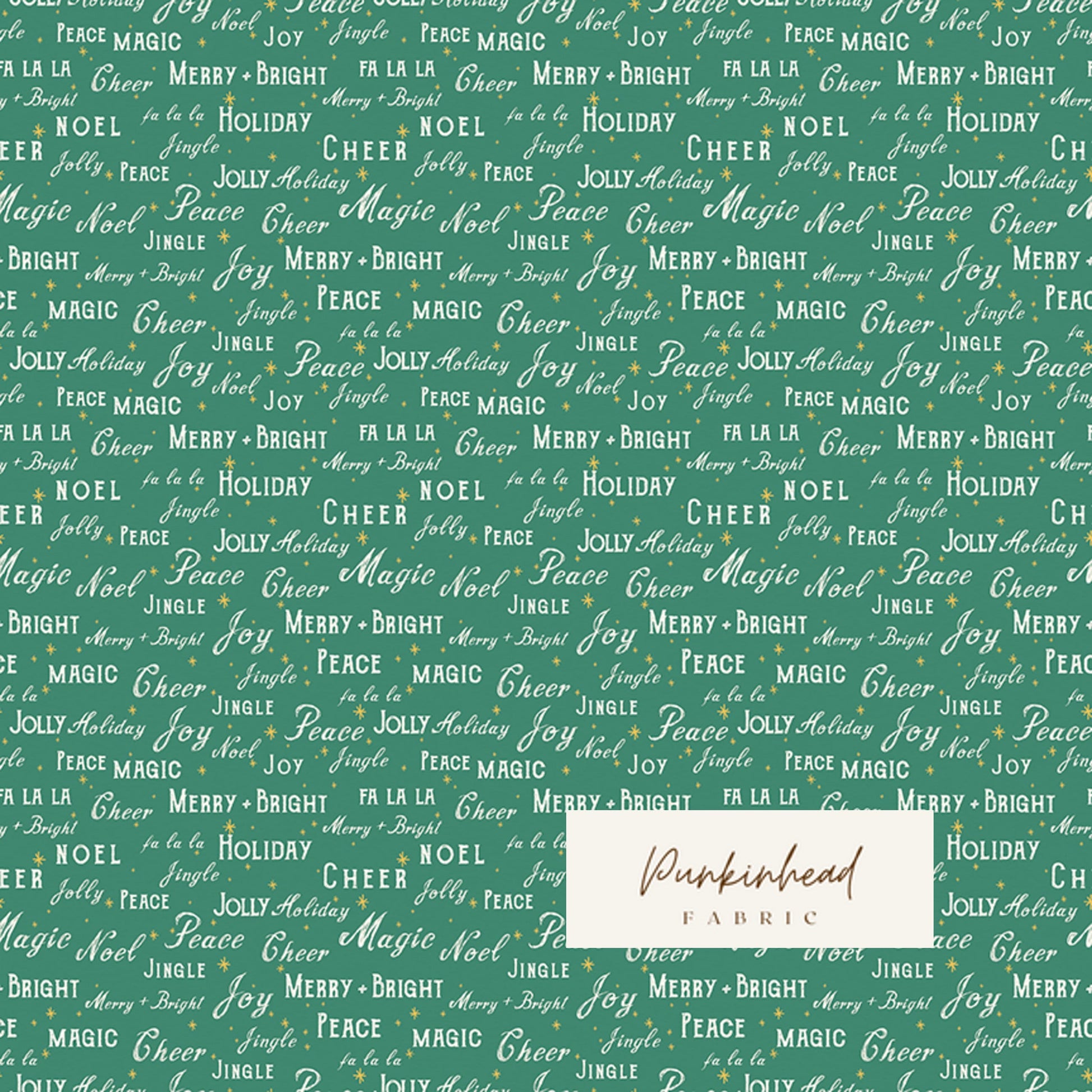 Holiday Cheer Christmas Text Words in Green by Riley Blake Cotton Quilting Fabric by the Yard, Vintage Christmas Fabric