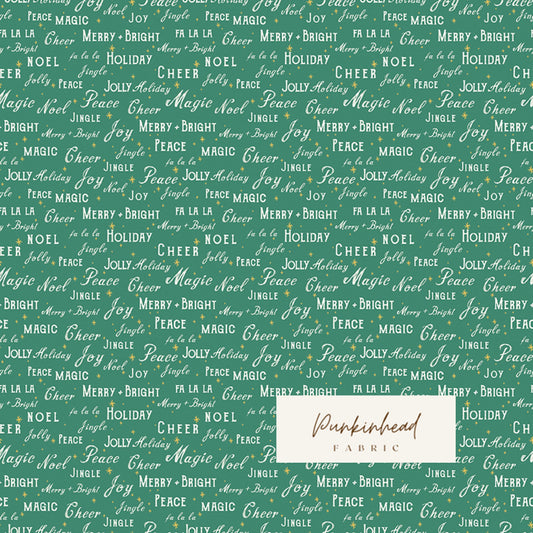 Holiday Cheer Christmas Text Words in Green by Riley Blake Cotton Quilting Fabric by the Yard, Vintage Christmas Fabric