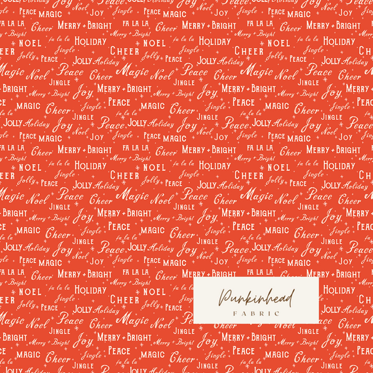Holiday Cheer Christmas Text Words in Red by Riley Blake Cotton Quilting Fabric by the Yard, Vintage Christmas Fabric