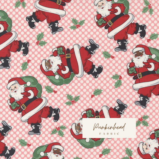 Holly Jolly Retro Vintage Santa Cheeky Pink Dot by Urban Chiks for Moda Christmas Holiday Cotton Quilting Fabric Fabric by the yard