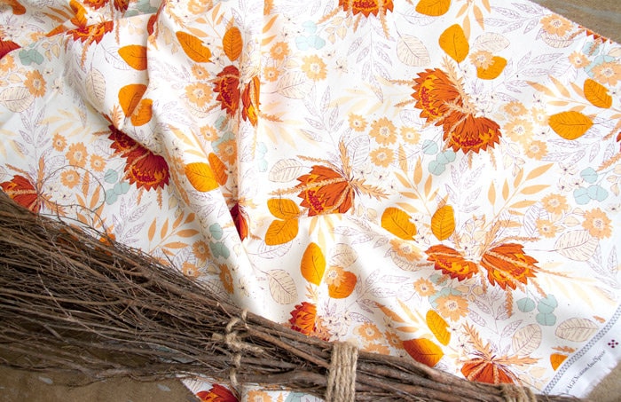 Seasonal Bouquet Hay from Season & Spice Fall Leaves Floral by Art Gallery Fabrics Vintage Floral Cotton Quilting Fabric by Yard