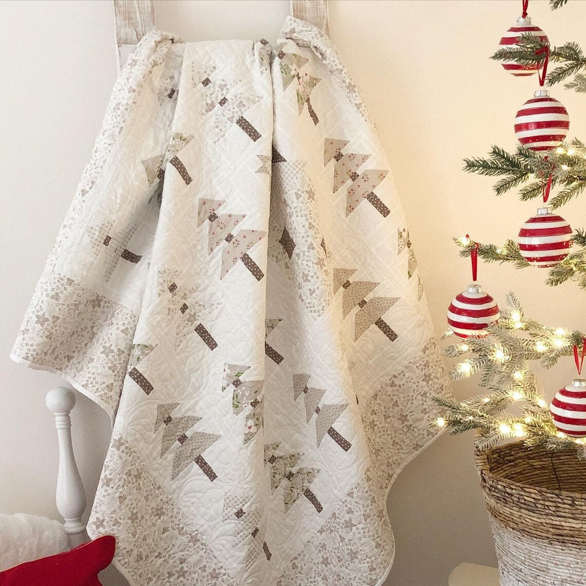 Silent Night Quilt Kit by The Pattern Basket Neutral Low Volume Christmas Tree Forest Winter Holiday Scrappy Quilt Kit Pattern