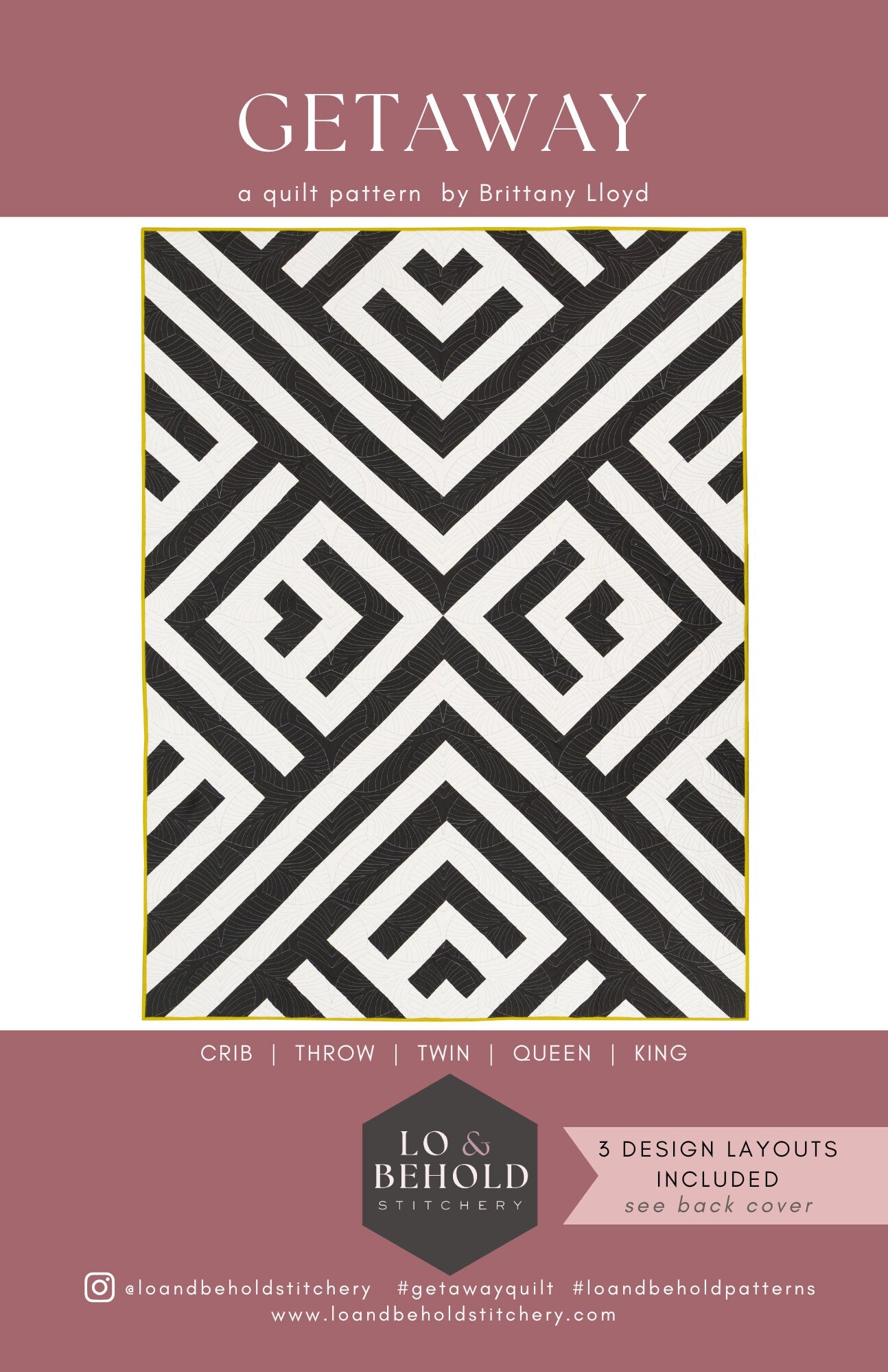 Getaway Quilt Pattern by Lo & Behold Stitchery PAPER Pattern Art Deco MCM Modern Quilt Pattern