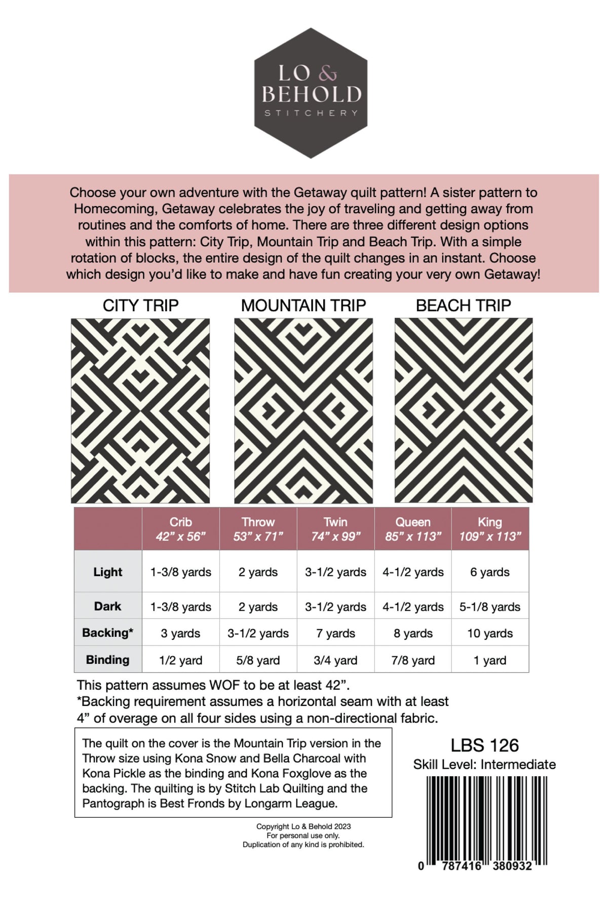 Getaway Quilt Pattern by Lo & Behold Stitchery PAPER Pattern Art Deco MCM Modern Quilt Pattern