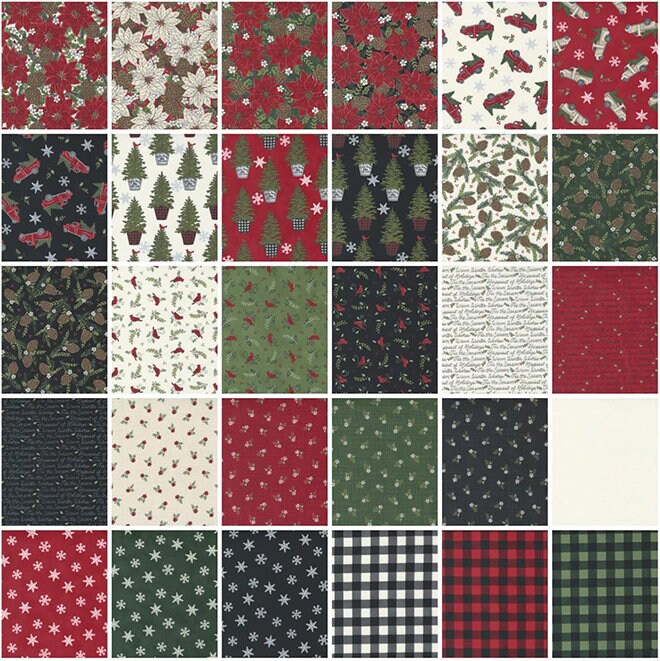 Holly Berry Tree Farm Christmas Fat Quarter Bundle by Deb Strain for Moda Old Fashioned Vintage Holiday Quilting Fabric by the Yard