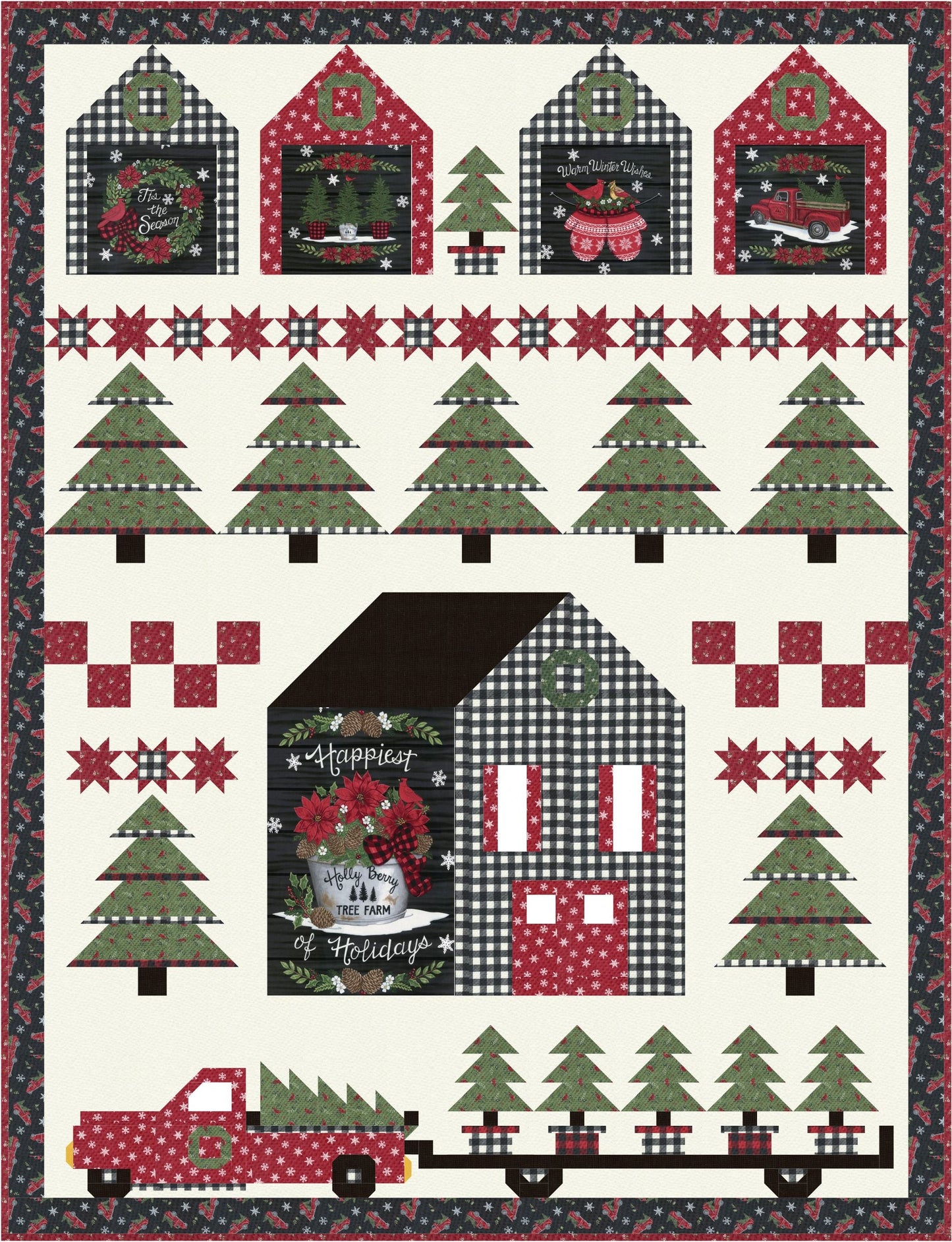 Holly Berry Tree Farm Christmas Fat Quarter Bundle by Deb Strain for Moda Old Fashioned Vintage Holiday Quilting Fabric by the Yard