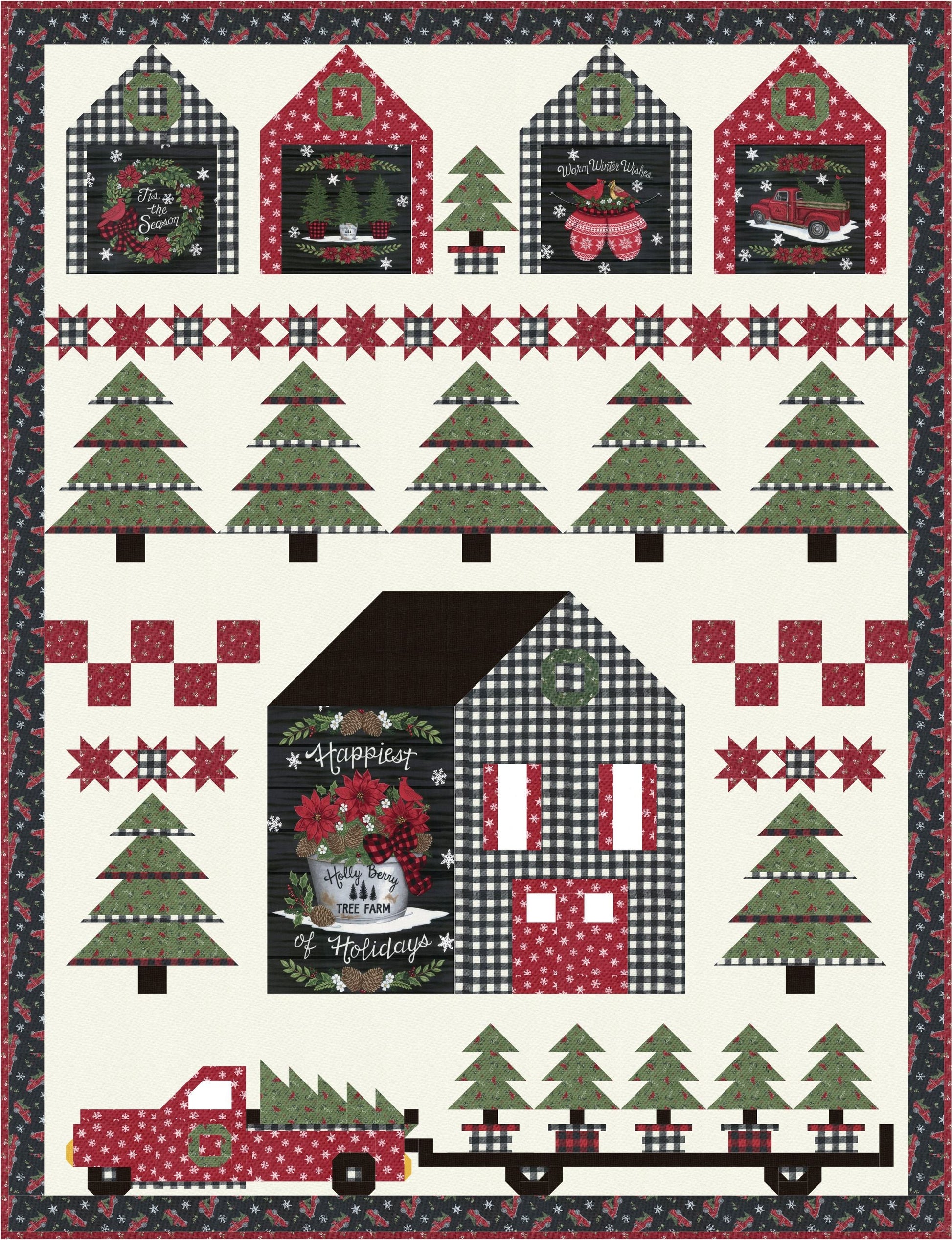 Holly Berry Tree Farm Christmas Fat Quarter Bundle by Deb Strain for Moda Old Fashioned Vintage Holiday Quilting Fabric by the Yard