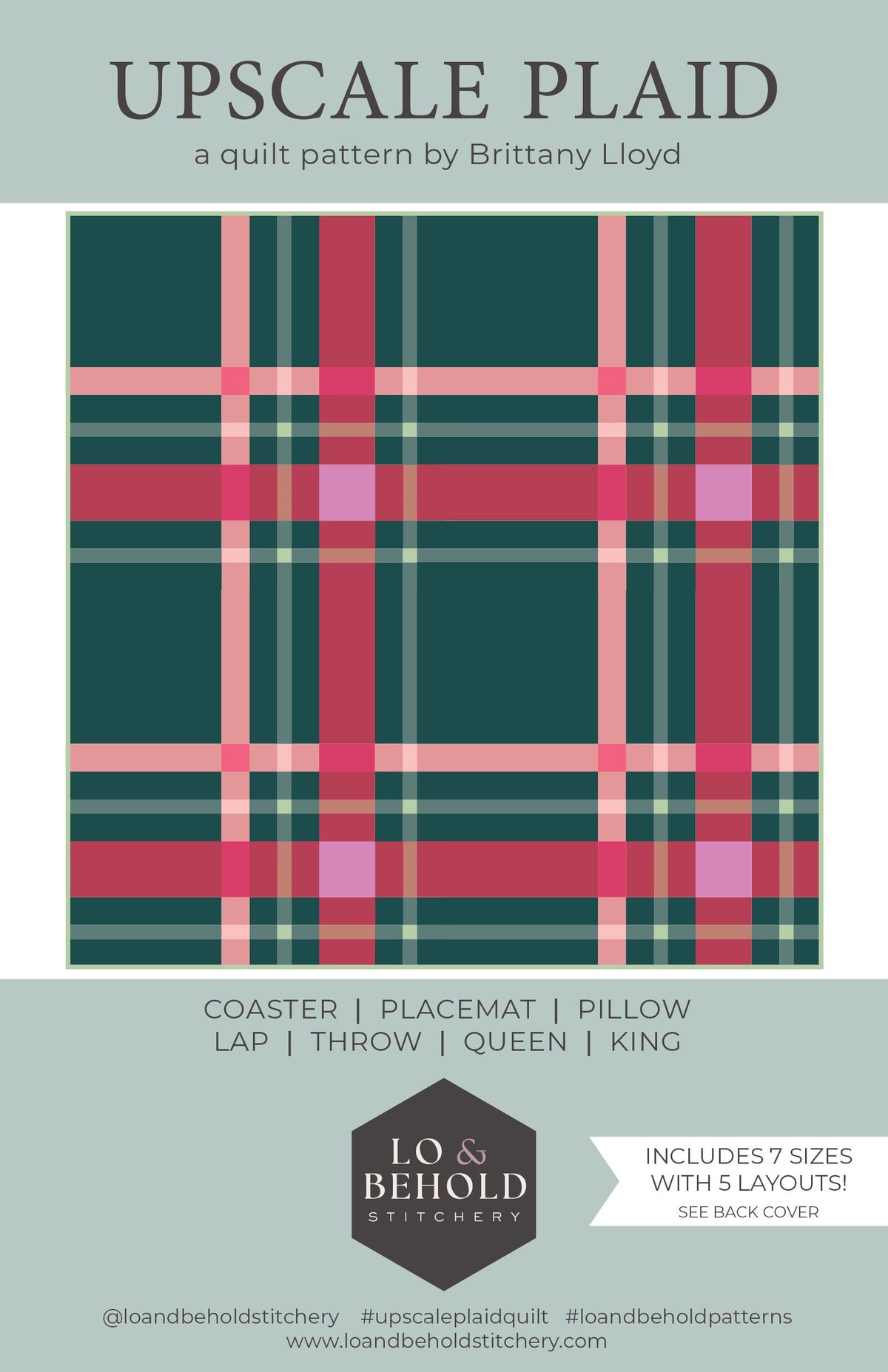 Upscale Plaid Blush Pink Purple Mauve Quilt Kit by Lo & Behold Stitchery Paper Pattern, Modern Quilt Pattern