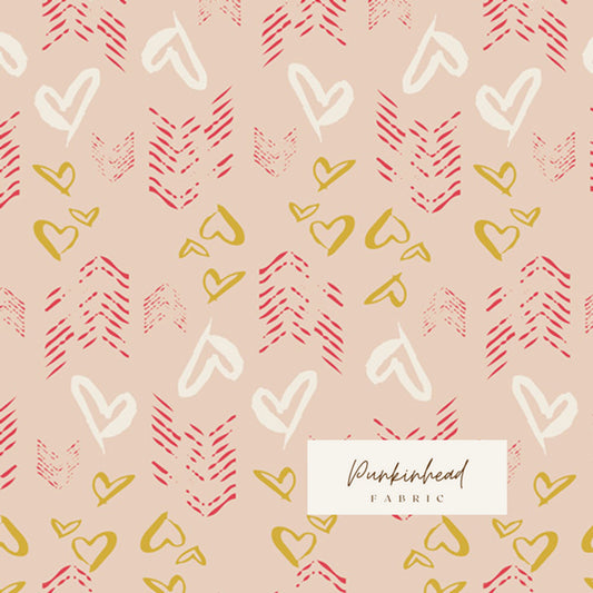 Hearts Fletching from Love Story by Art Gallery Fabrics Heart Valentine Pink Gold Cotton Quilting Fabric by the Yard by Maureen Cracknell