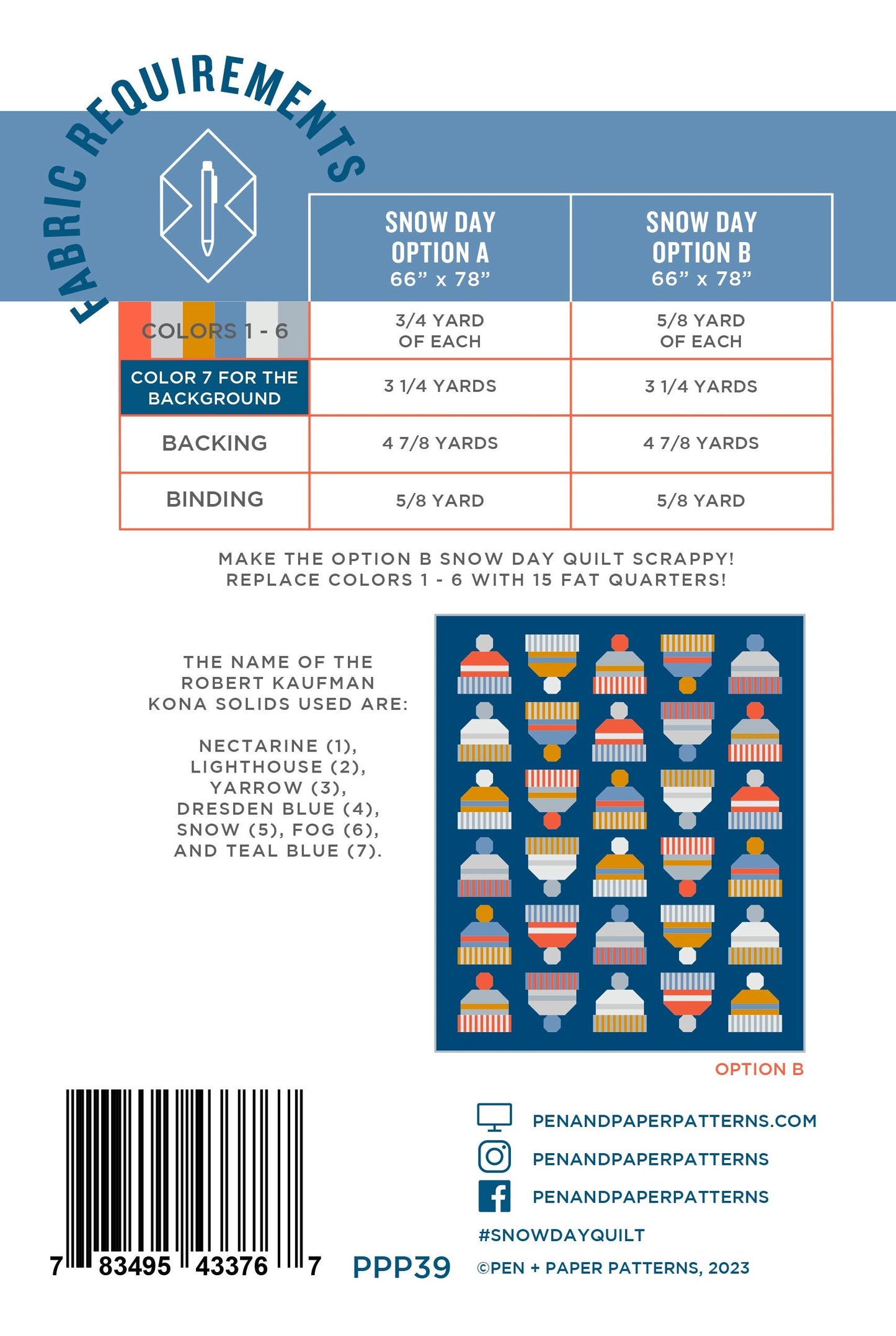 Snow Day Quilt Pattern by Pen + Paper Patterns - PAPER Pattern Christmas Winter Holiday Modern Quilt Pattern
