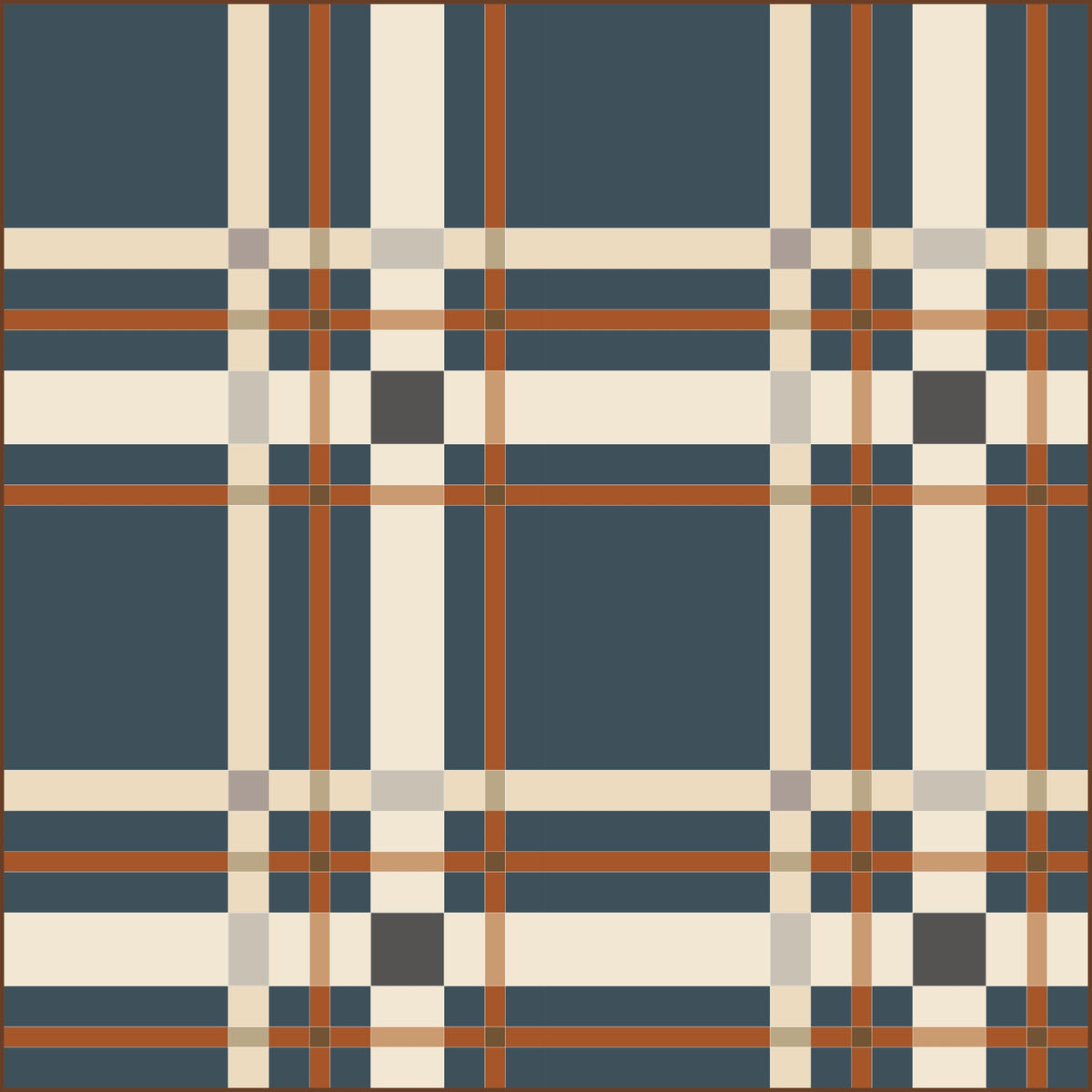 Upscale Plaid Ivy League Navy Blue Rust Orange Quilt Kit by Lo & Behold Stitchery Paper Pattern, Modern Quilt Pattern