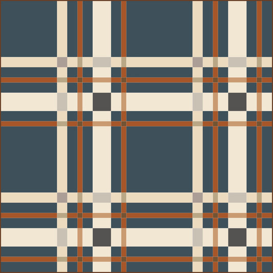 Upscale Plaid Ivy League Navy Blue Rust Orange Quilt Kit by Lo & Behold Stitchery Paper Pattern, Modern Quilt Pattern