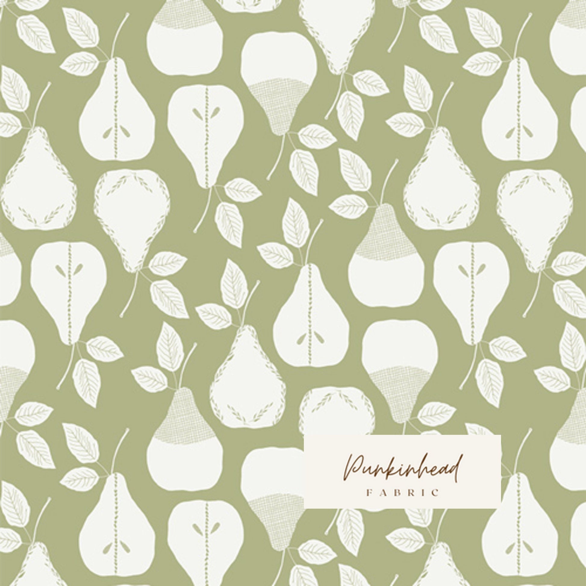Gathered Sweet Harvest Olive by Art Gallery Fabrics Green White Pear Fruit Cotton Quilting Fabric by the Yard by Bonnie Christine
