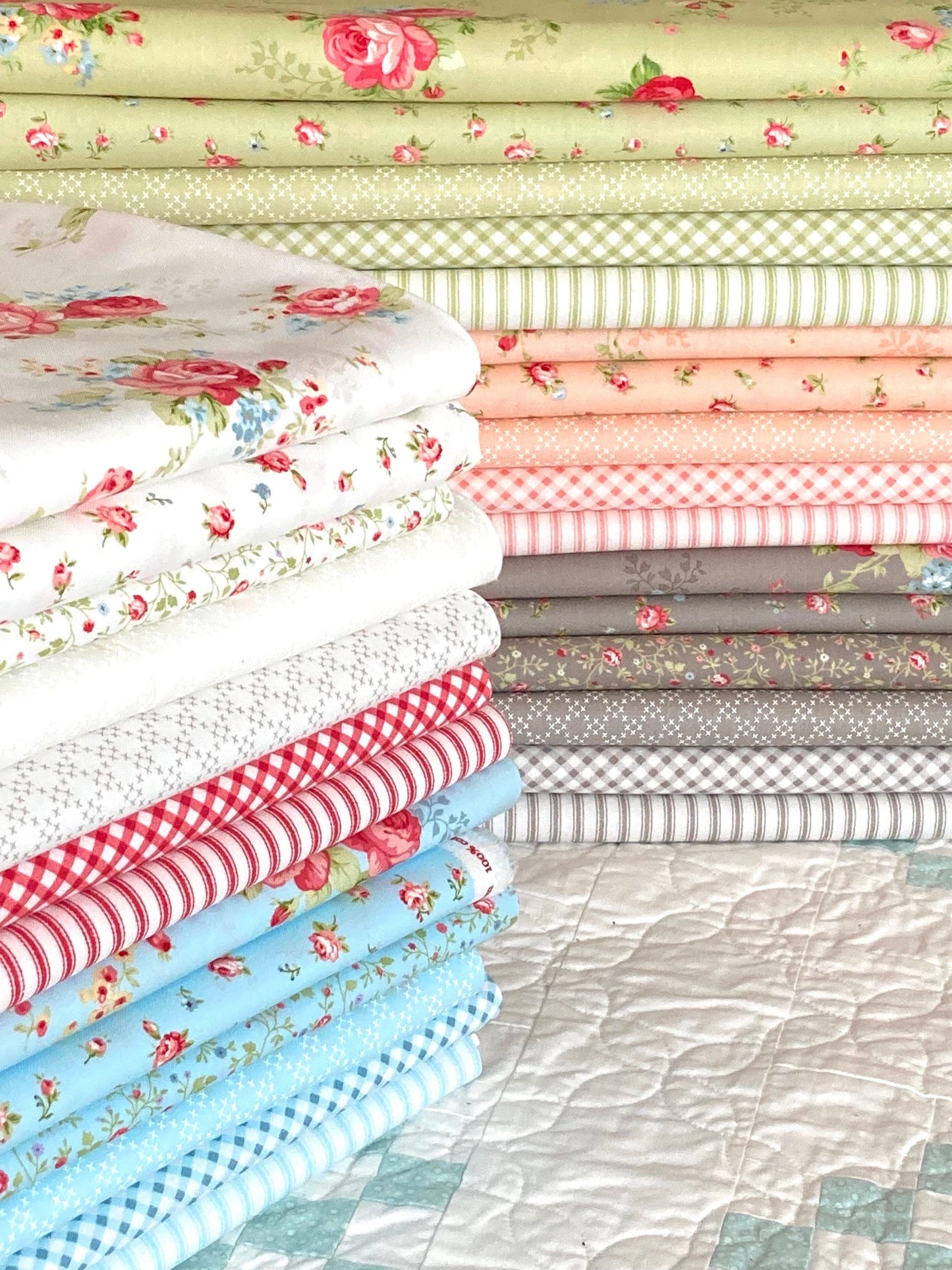 Ellie Green Pink Peach Small Vintage Floral by Brenda Riddle for Moda Cotton Quilting Fabric by the yard